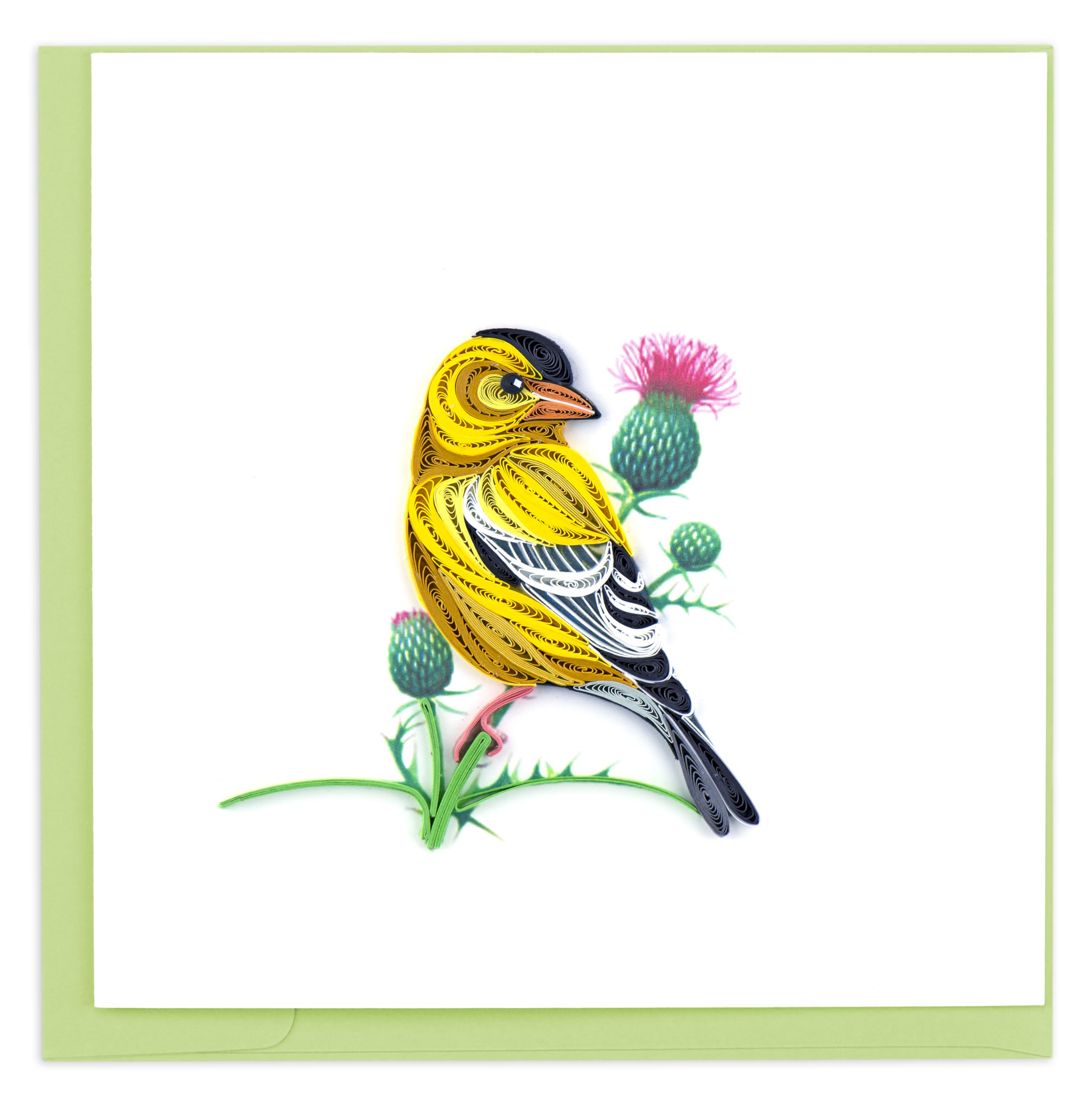 Quilling American Goldfinch Goldie On Thistle Hand-Finished Art Greeting Card Frameable Art - Suitable for Framing in a Card Frame - by The Quilling Card Company