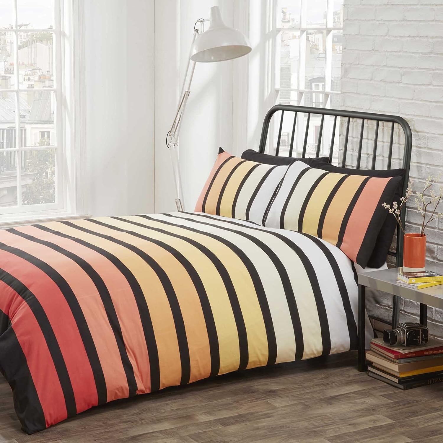 Just Contempo Striped Duvet Cover Set, Tropical Orange, King Amazon.co