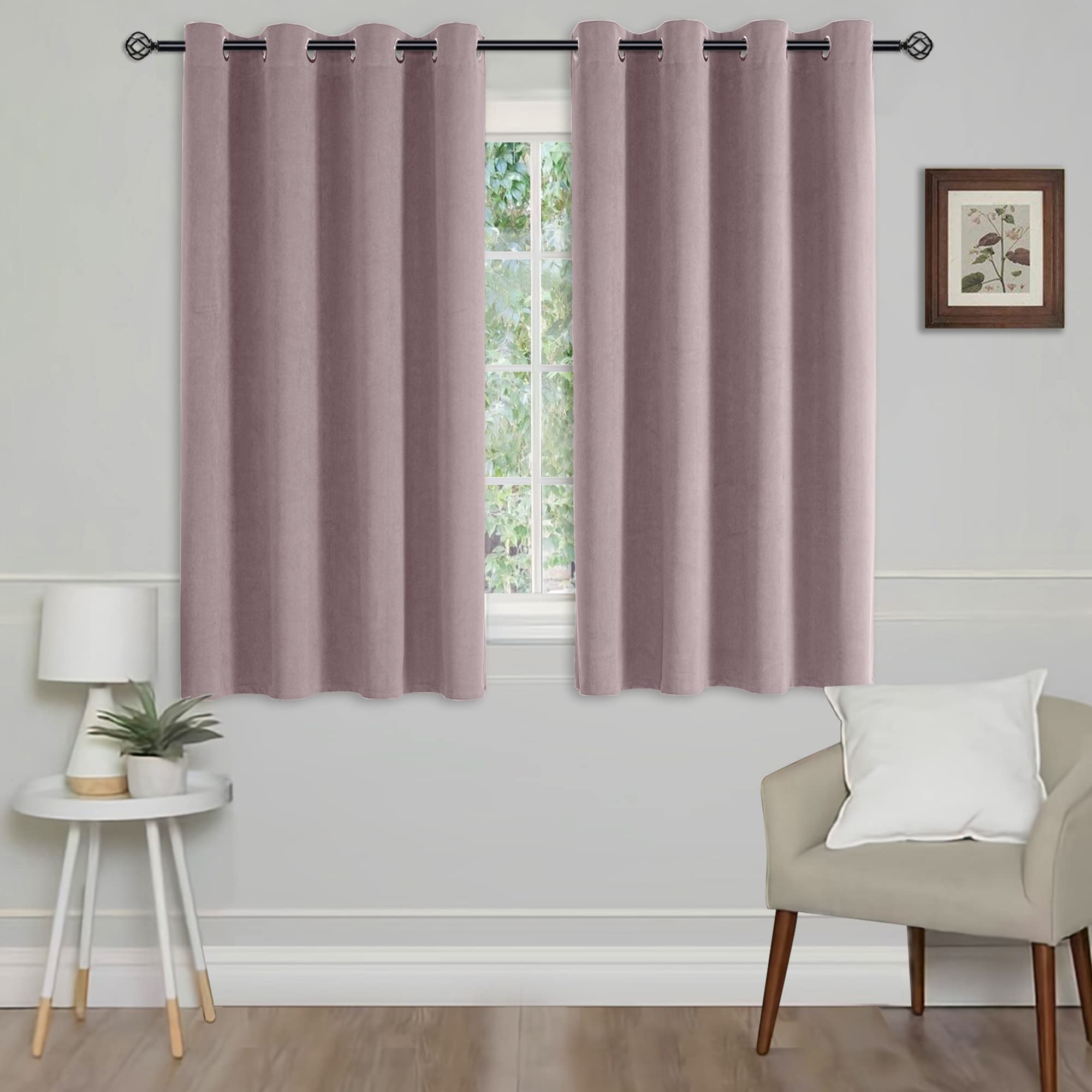 CUCRAF Girls Curtains Pale Pink 2 Panels 46" W x 54" L Ring Top Blackout Velvet Eyelet Thermal Insulated Soundproof Curtian for Living Room & Baby Room