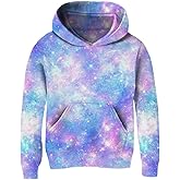 uideazone Girls Pullover Hoodies 3D Graphic Printed Hooded Sweatshirt with Pocket 4-14 Years
