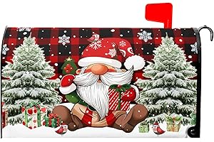 BARNEOVA Christmas Mailbox Cover Magnetic Red Buffalo Plaid Gnome Mailbox Covers Magnetic Standard Size 18" X 21" Snowflake Mailbox Post Cover Letter Box Cover Home Garden Decor for Outside Decoration