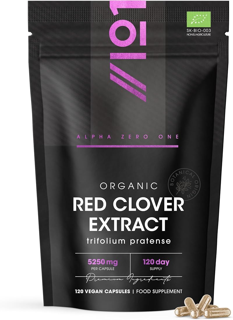ALPHA01 Organic Red Clover Extract 5250mg 120 Vegan Capsules Menopause