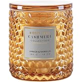 Hidden Label Amber Vanilla Soy Wax Candle, 10 oz | Cotton wick, up to 65 hours; warm sweet fragrance in a gold honeycomb glass jar for home decor and gifting