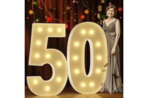 IMPRSV Marquee Numbers 4 Feet Tall Large Light Up Numbers 50th Birthday Decorations Women Men Big Yellow Light Outdoor Anniversary Decorations Balloon Arch Kit Party Backdrop 50
