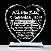 QIANRUNA 95th Birthday Gifts for Women Men, Laser Glass Heart 95th Birthday Decorations Ideas, Happy Birthday Gifts for 95 Year Old Parents Grandparents Husband Wife Mom Dad Friend