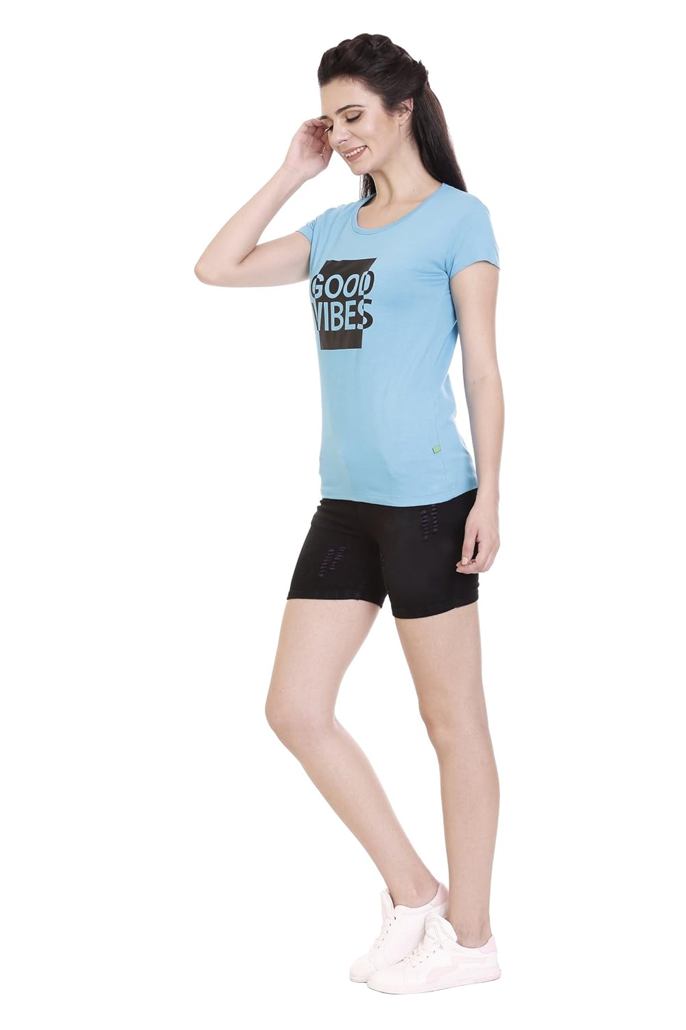 goldstroms solid women's round neck printed sports/yoga/casual t-shirt/top