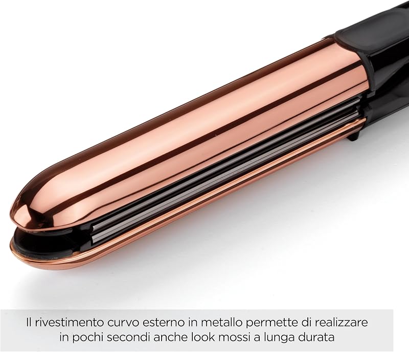 Piastra Capelli Straight And Curl Brilliance, Piastre in Titanio, Funzione anti-crespo, riscaldamento in 15sec, Design esterno curvo in acciaio, 5 temperature fino a 235°C, ST482E