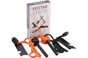 FOSTAR Ferrocerium Alloy Rod Fire Starter, 5/16 Inch Thick Waterproof Fire Steel, Bushcraft Ferro Rod with Easy Grip Handle, Multi-Tool Striker and Paracord Lanyard (2PCS, Black and Orange)