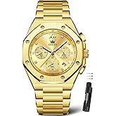 OLEVS Mens Luxury Watches Stainless Steel Dress Watches for Men,Octagon Large Wrist Analog Quartz Watch,Fashion Waterproof Man Watch Gold/Black/Silver/Blue/Brown Dial Relojes para Hombres