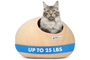 Feltcave Large Cat Cave Bed | Cream | Cute and Cozy Cat Cave Handcrafted Merino Wool | Hideaway for Indoor Cats | Warming Nest for Kitty | Washable Wool Fabric - Gift for Pets