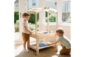 BOPOOBO Sensory Table for Kids - Double-Sided Sand & Water Activity Table with Removable Canopy, Storage & Adjustable Slots, All-in-One Sensory Play Center for Indoor/Outdoor Sand, Water & Creative Learning