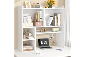 CSZZD Desktop Bookshelf, Adjustable Desk Shelf with 5 Shelves for Computer Desk, Desk Storage Hutch for Top of Desk, Desktop 3-Tier Display Rack, Desktop Shelf Organizer for Home Office Dorm, White