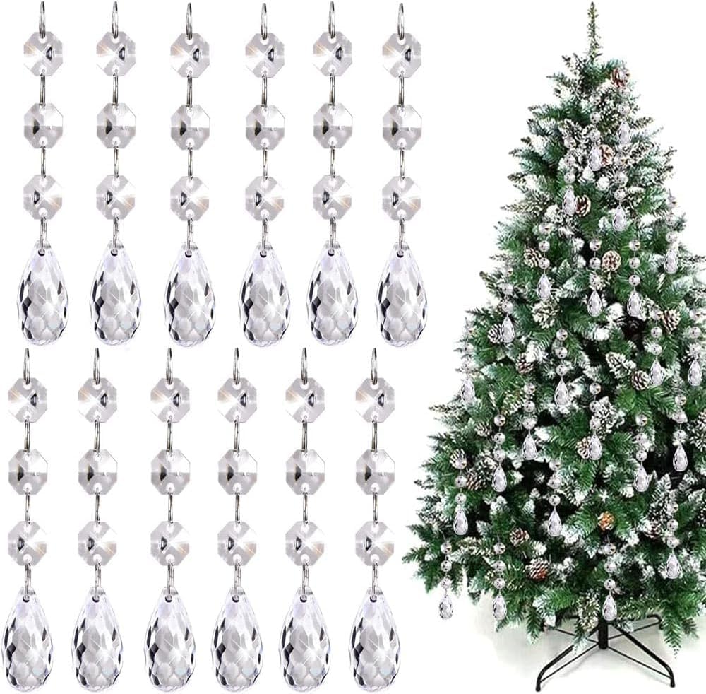 25 PCSChristmas Tree Hanging Ornaments, Teardrop Crystal Pendant Clear Crystal Glass Perfect for christmas decorations tree