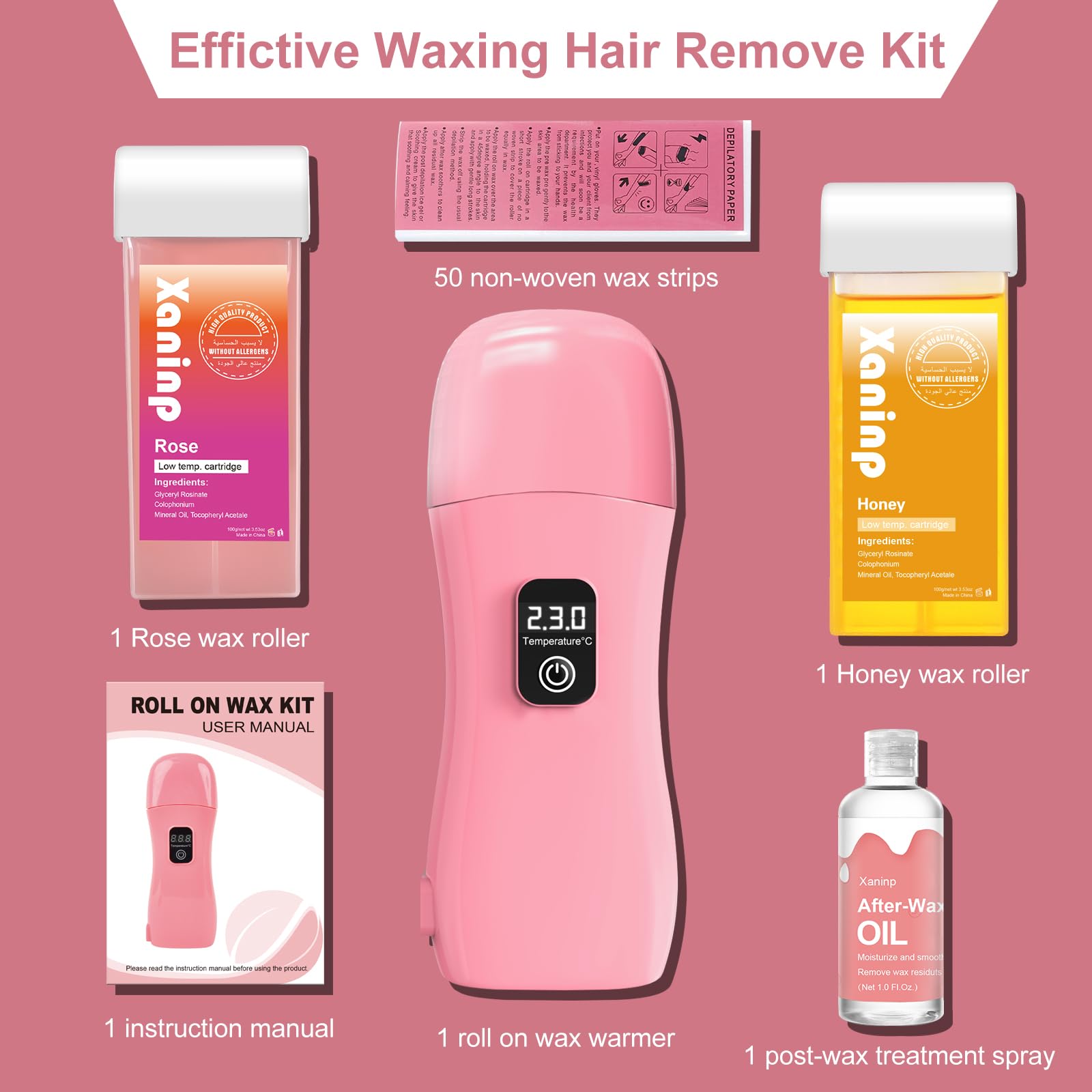 Roll on Wax Kit for Hair Removal, Wax Roller Waxing Kit for Women, Smart Roll on Wax Warmer, Upgrade Wax Machine About 15-minute Fast Heating, Digital Temperature Display, Suitable for Beginners Waxin
