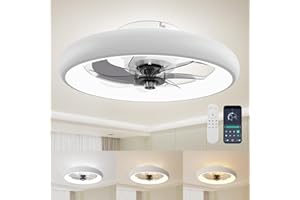 VIPBEAR Ceiling Fans with Lights and Remote, Low Profile Ceiling Fan with Lights, 20'' Flush Mount Ceiling Fan, Stepless Color Temperature, 6 Speeds, Modern Smart Ceiling Fan for Bedroom/Living Room/Kitchen