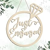 Youyole Just Engaged Wooden Sign 13.78'' x 11.22'' Diamond Ring Wood Cutout Sign Wedding Engagement Party Decorations Photo Booth Props with Hanging Rope Bridal Shower Rustic Hanging Decor