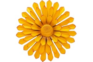 LITIALLY 12 Inches Metal Flower Wall Art Garden Decor Cute Flowers Decorations, Bathroom Wall Decor Hanging for Outside Yard Porch Lawn (Yellow)