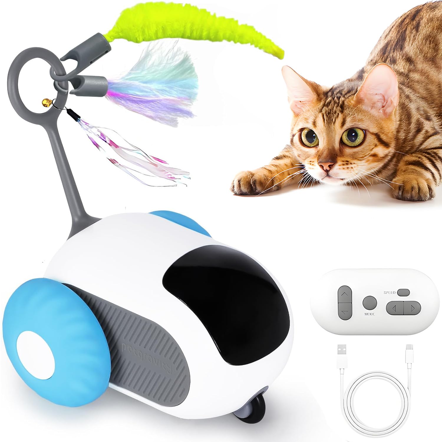 Photo 1 of Cat Toys for Indoor Cats, Smart Interactive Cat Toy with 2 Models, 4-Piece Remote Control USB Rechargeable Automatic Cat Exercise Toys for Bored Indoor Adult Cats/Kittens - Stimulation & Chase Play