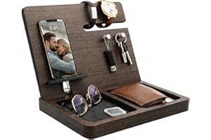 Namore Organizador de Buró para Hombre HUB con Soporte para Celular, Reloj, Llaves y Cartera | Organizador de Madera para Escritorio y Oficina | Regalos para Papá | Día del Padre