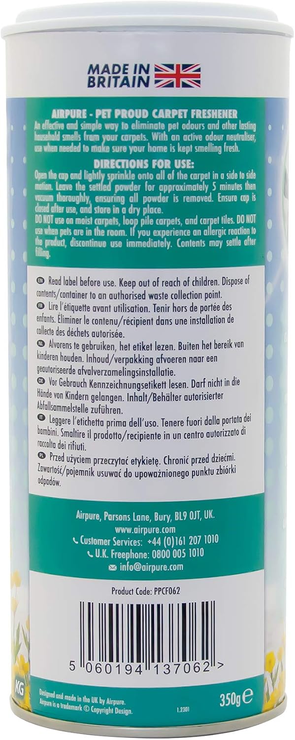 airpure PET Proud Carpet Freshener, Odour Eliminator, Flowers Fragrance, White, 300g (Pack of 1) - Image 3