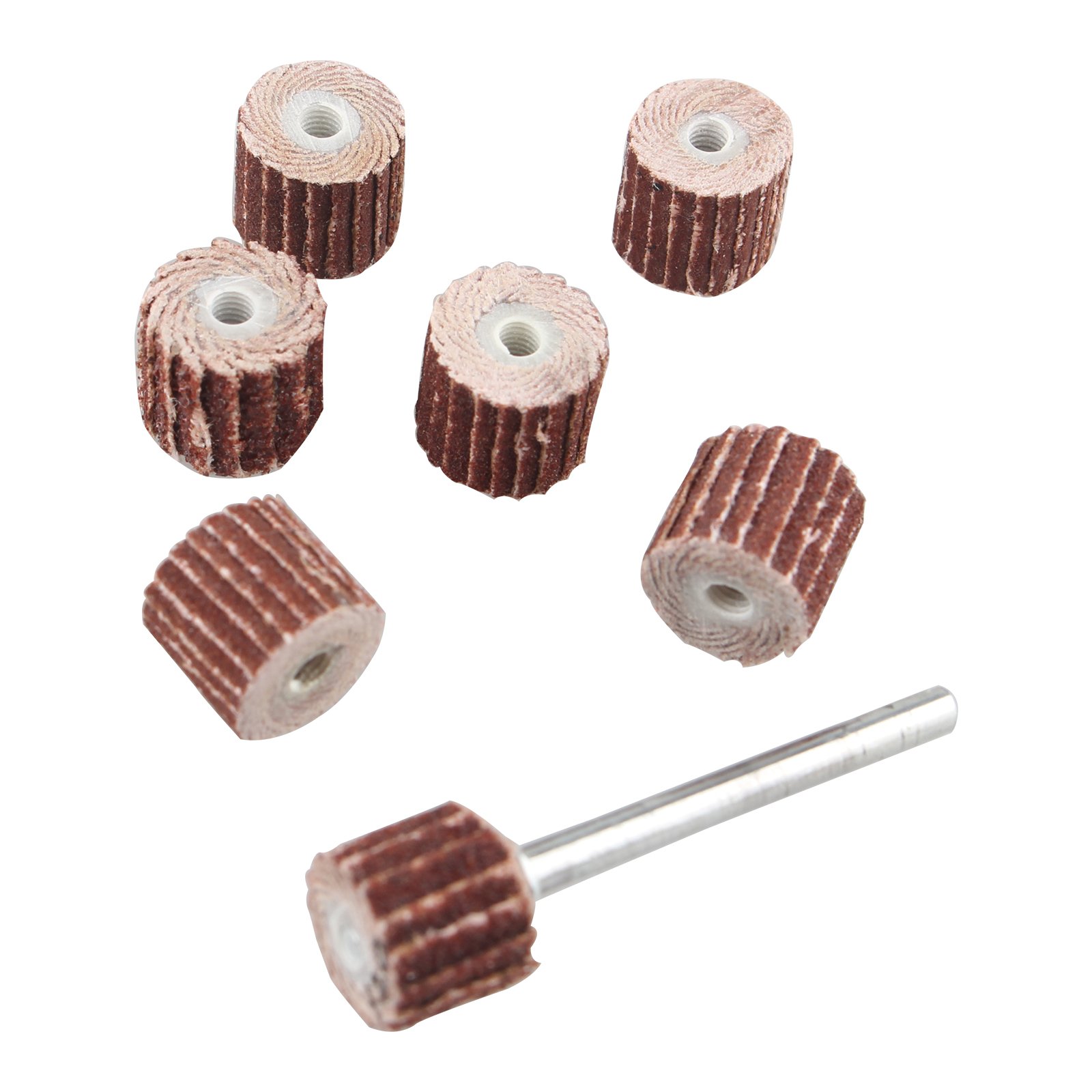 HALJIA 7Pcs 10MM Sanding Sandpaper Flap Wheel Disc Brush Bit Grinding Polishing Tool for Dremel Rotary Set Grit 80#120#180#240#320#400#600 with 3mm Mandrel Shank