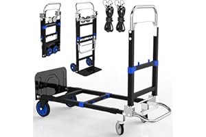 NEBICALS 3 in 1 Collapsible Hand Truck Dolly Cart with Wheels Collapsible/Folding handtruck Dolly with IM & Straps/Portable/Adjustable Size/for Boxes/Cartons/Warehouse/Shopping/500 Lbs Load