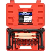 DASBET Valve Spring Compressor &amp; Valve Lapper Set with 4 Suction Plates | Spring Clamp Service Kit with C Clamp for Motorcycle, ATV, Car, Small Engine Vehicle Equipment (Red)
