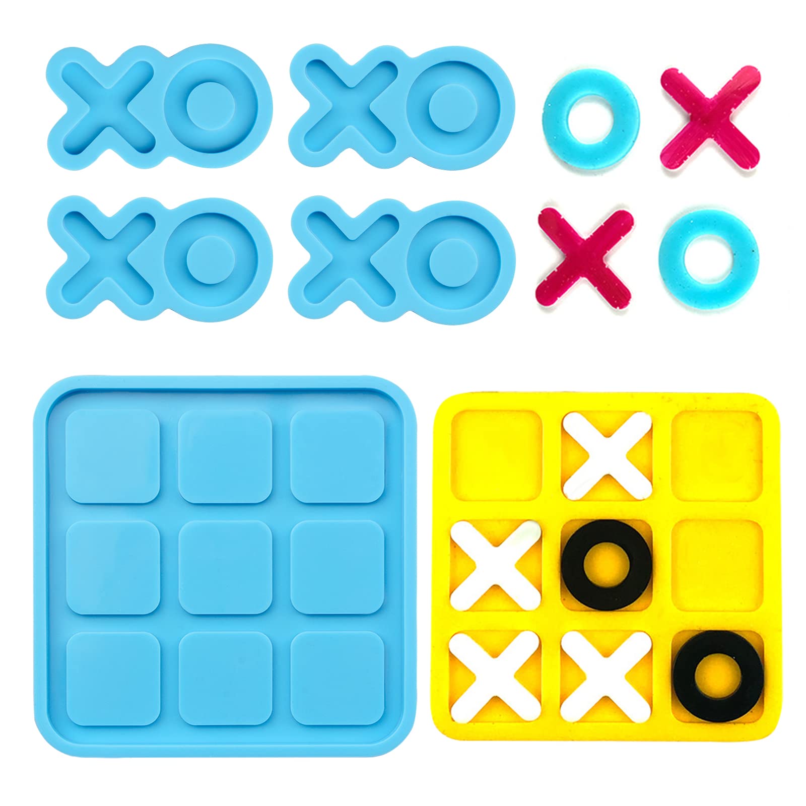 WANDIC Tic Tac Toe Silicone Mold, X O Board Resin Molds Epoxy Resin Casting Mould for Table Decor DIY Craft Tabletop Board Game
