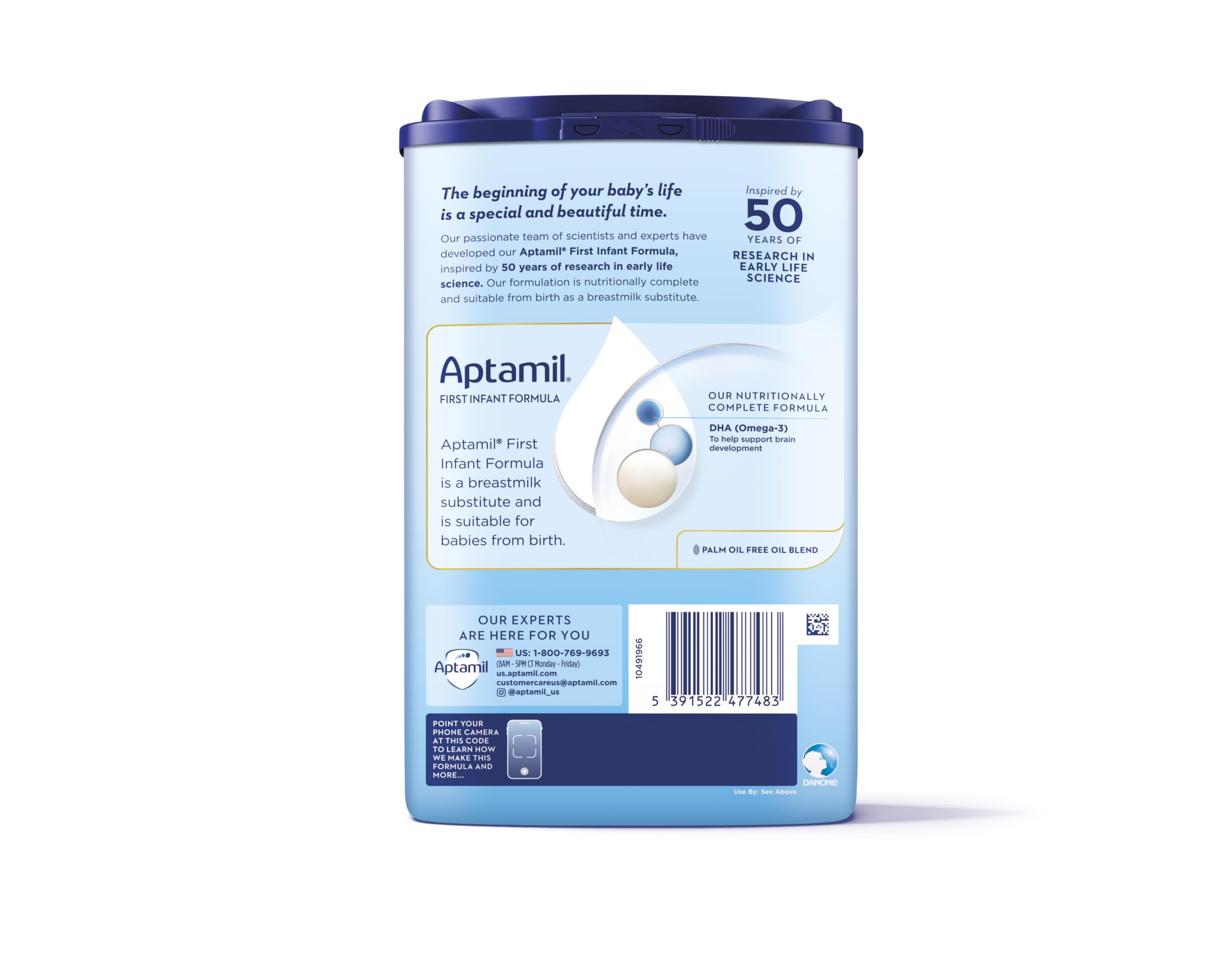 Aptamil Stage 1 Baby Formula, Milk Based Powder Infant Formula with DHA, Omega 3 & Prebiotics, 1.76 Pound (Pack of 1)