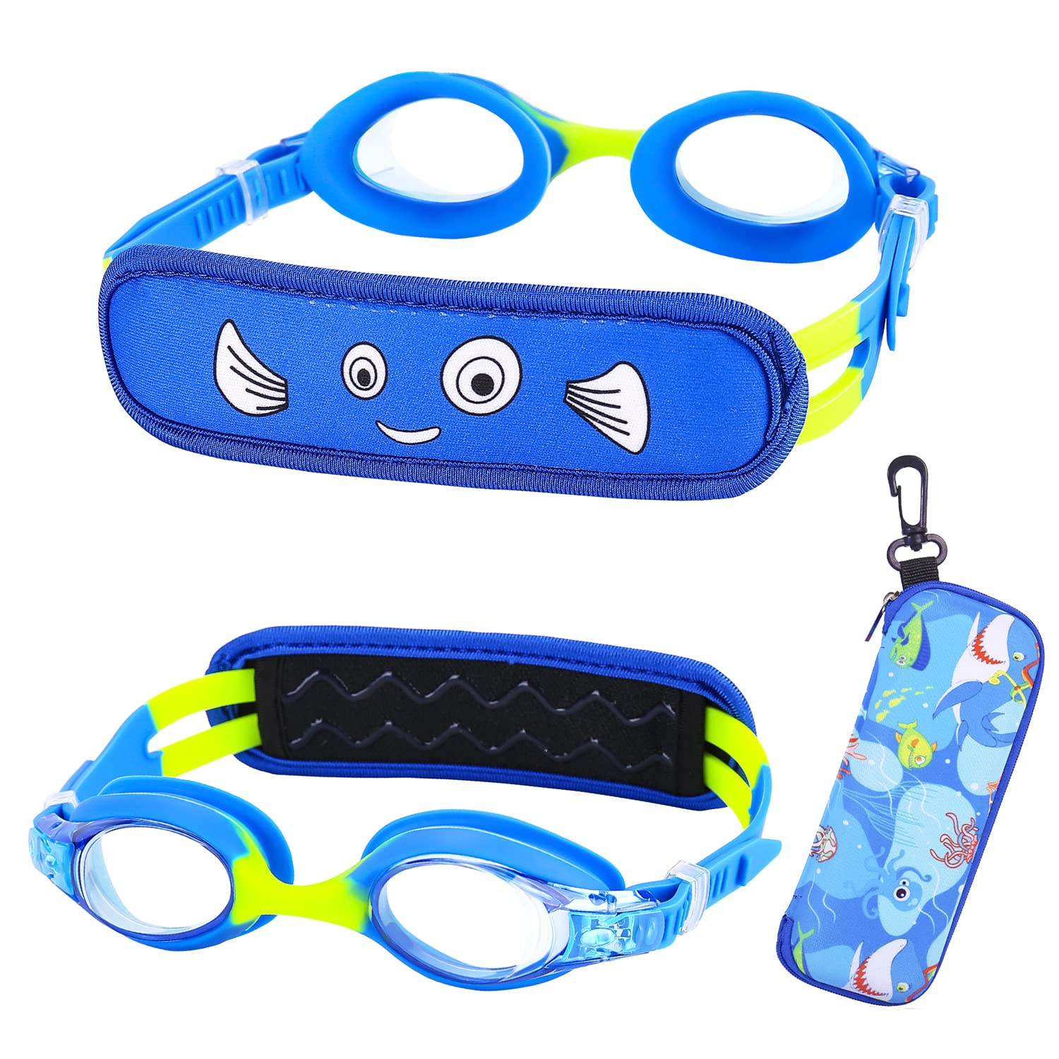 Photo 1 of RUIGAO Kids Swim Goggles Age 2-6, Toddler Goggles No Hair Pull,UV Protection/Anti Fog/Padded HeadBand (1PK Kids -Blue Fish)