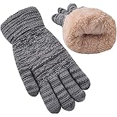 Women's Winter Warm Touch Screen Gloves Womens Thermal Cable Knit Wool Fleece Lined Glove for Cold Weather