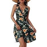 GUBERRY Womens Wrap V Neck Sleeveless Sundress Summer Flare Tank Dress with Pockets …
