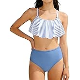 Glaoly Girls Swimsuit 2 Piece Bikini Ruffled Bathing Suits Adjustable Straps Girls' Swimwear 7-16 Years