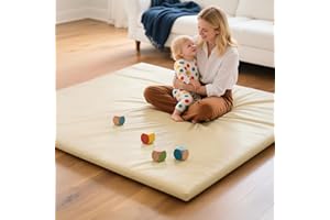 MALLIFY Baby Mat for Floor, Thick Soft Non-Toxic Vegan Leather Baby Play Mat, Waterproof Foam Play Mat, Padded Play Mat for Baby, 50x50 Playpen Mat, Infant Playmat for Baby Girls and Boys, Beige