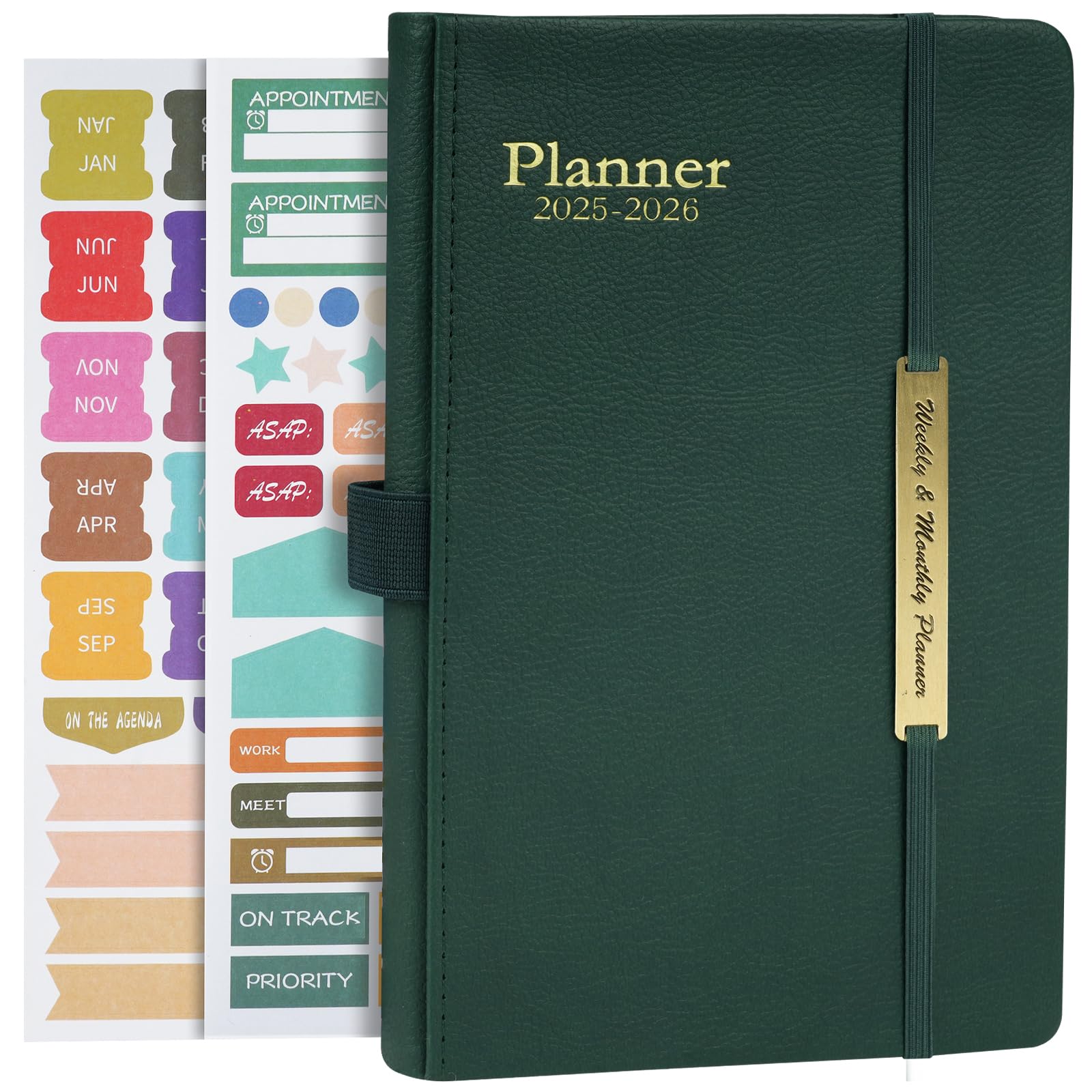 AUAUY A5 Weekly Planner Notebook, Hardback Leather To Do List Notebook, 18 Month Diary from Jan.2025 to Jun.2026 for Teacher Planner, Week To View, Green