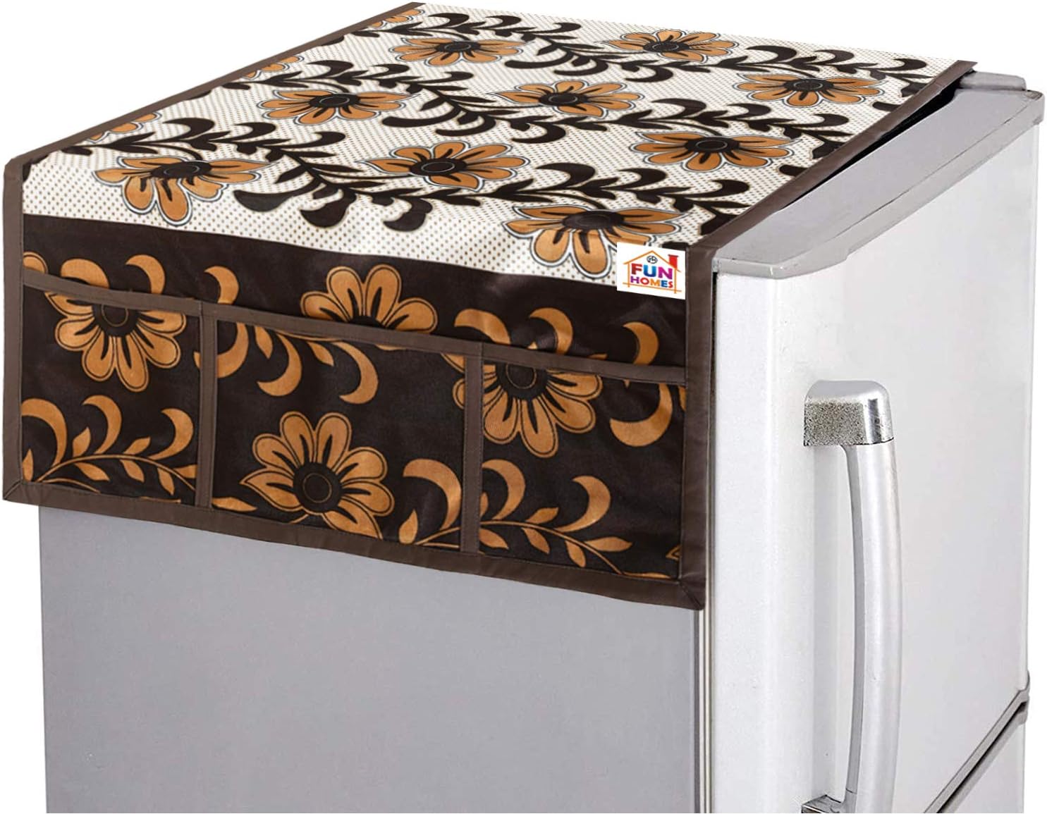 Fun Homes Flower Print Polyester Fridge/Refrigerator Top Cover (Brown