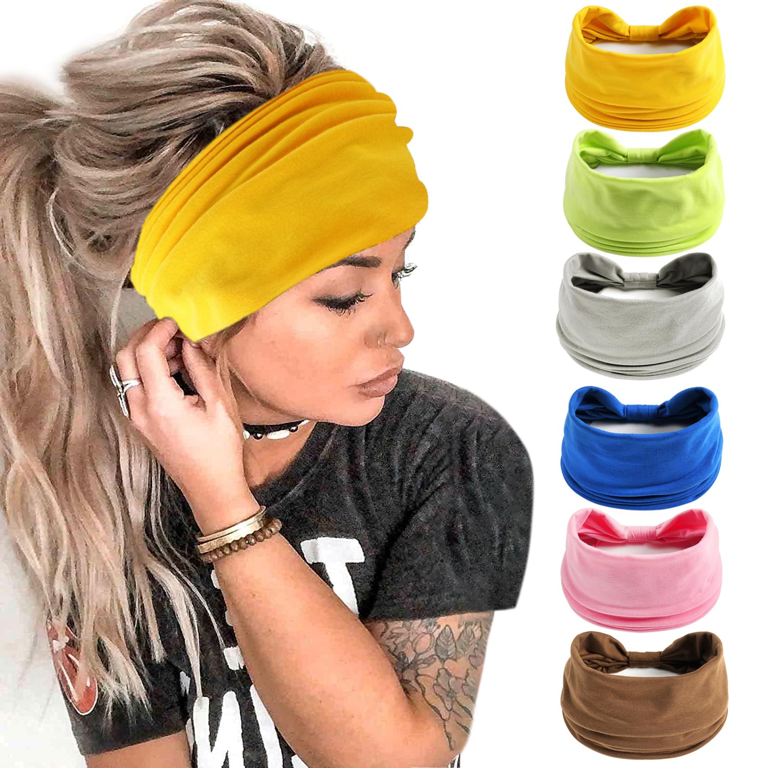 6PCS Headbands for Women Wide Boho Head Scarfs Non Slip Bandanas Hairbands Elastic Hair Accessories Knotted Turbans Head Wrap Adult — image 1