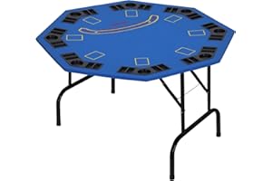 Soozier Poker Table Foldable, 47" Octagon Blackjack Poker Game Table for 8 Players with Cup Holders and Chips Tray, Blue Felt