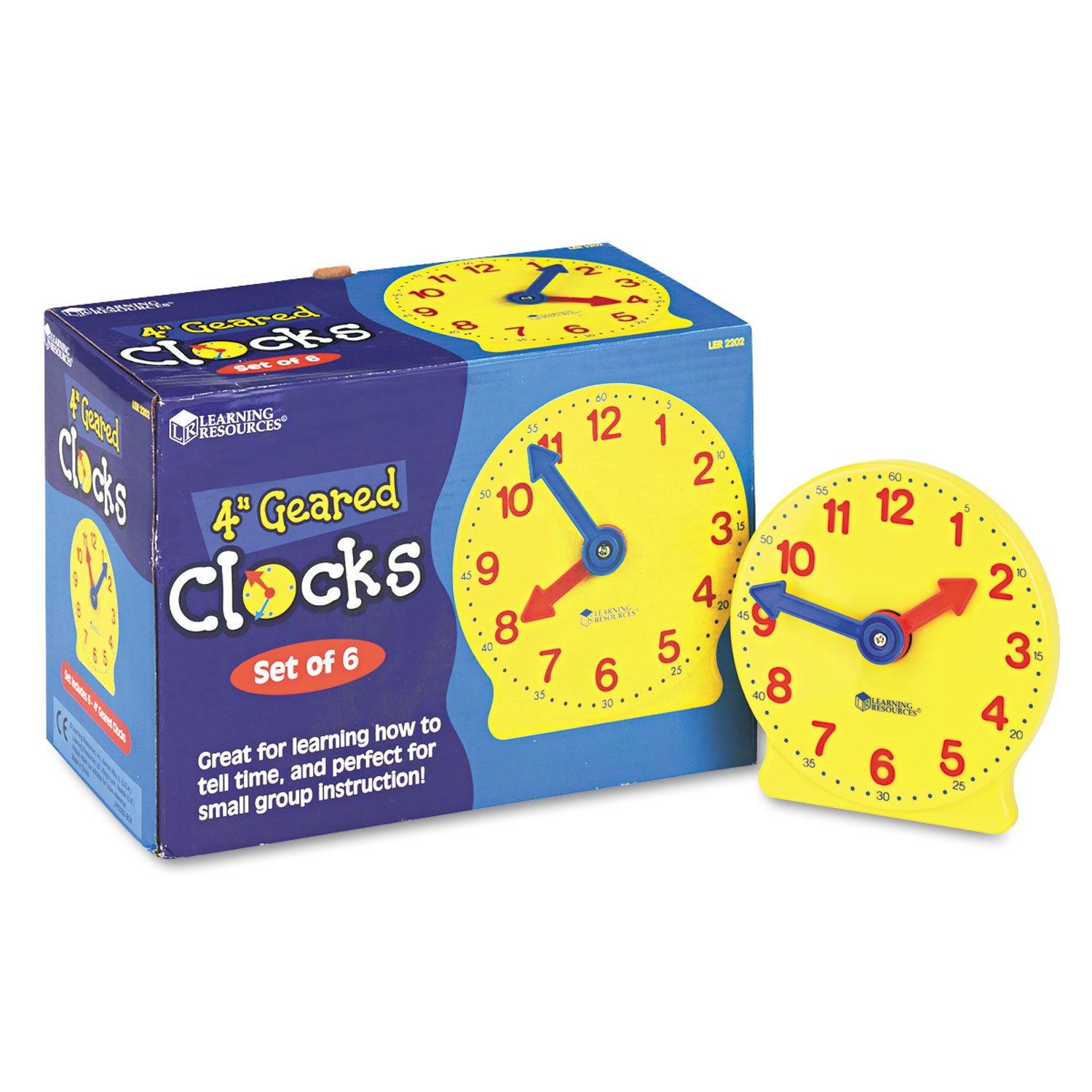 Learning Resources Geared Mini Clocks, Ages 5+, 10cm, Student Teaching, Set of 6 for Kids, Telling Practice Classroom Learning