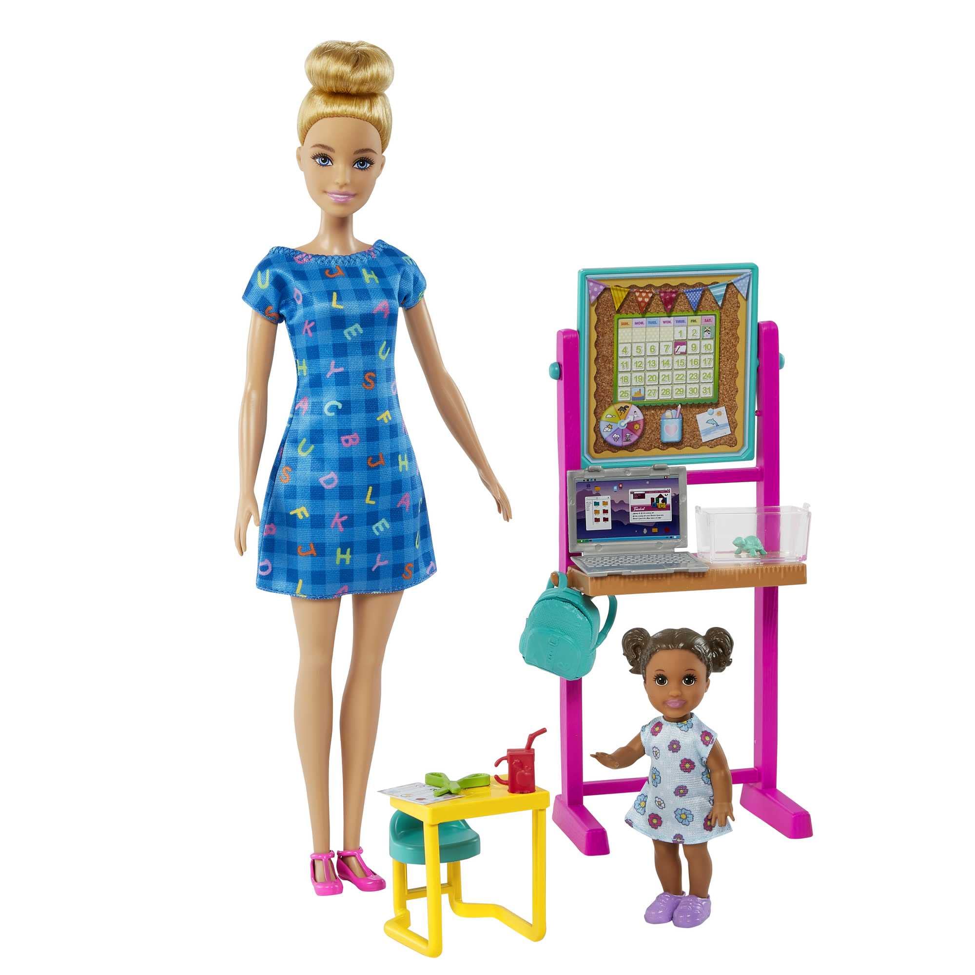 Barbie Teacher Doll (Blonde),Toddler Doll (Brunette), Flip Board, Laptop, Backpack, Toddler Desk, Pet Turtle, Great Gift for Ages 3 Years Old & Up, HCN19 โ image 1