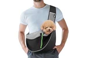 Pawaboo Dog and Cat Sling Carrier, Hand Free Dog Papoose with Zipper Touch Pocket, Breathable Mesh Puppy Carrier, Crossbody S
