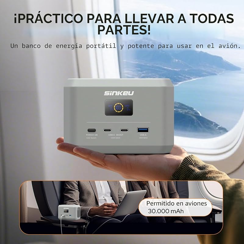 Central portátil, bateria LiFePO4 de 96 Wh, USB-C 100 W de entrada/saída