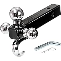 Yopay Trailer Hitch Tri-Ball Mount with Hook, Tactical Tow Hook 3 Ball Truck Hitch, Trailer Ball Size 1-7/8", 2" and 2-5/16",