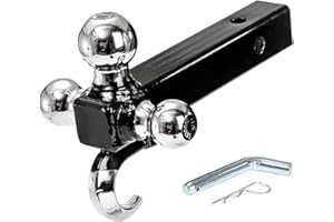 Yopay Trailer Hitch Tri-Ball Mount with Hook, Tactical Tow Hook 3 Ball Truck Hitch, Trailer Ball Size 1-7/8", 2" and 2-5/16",