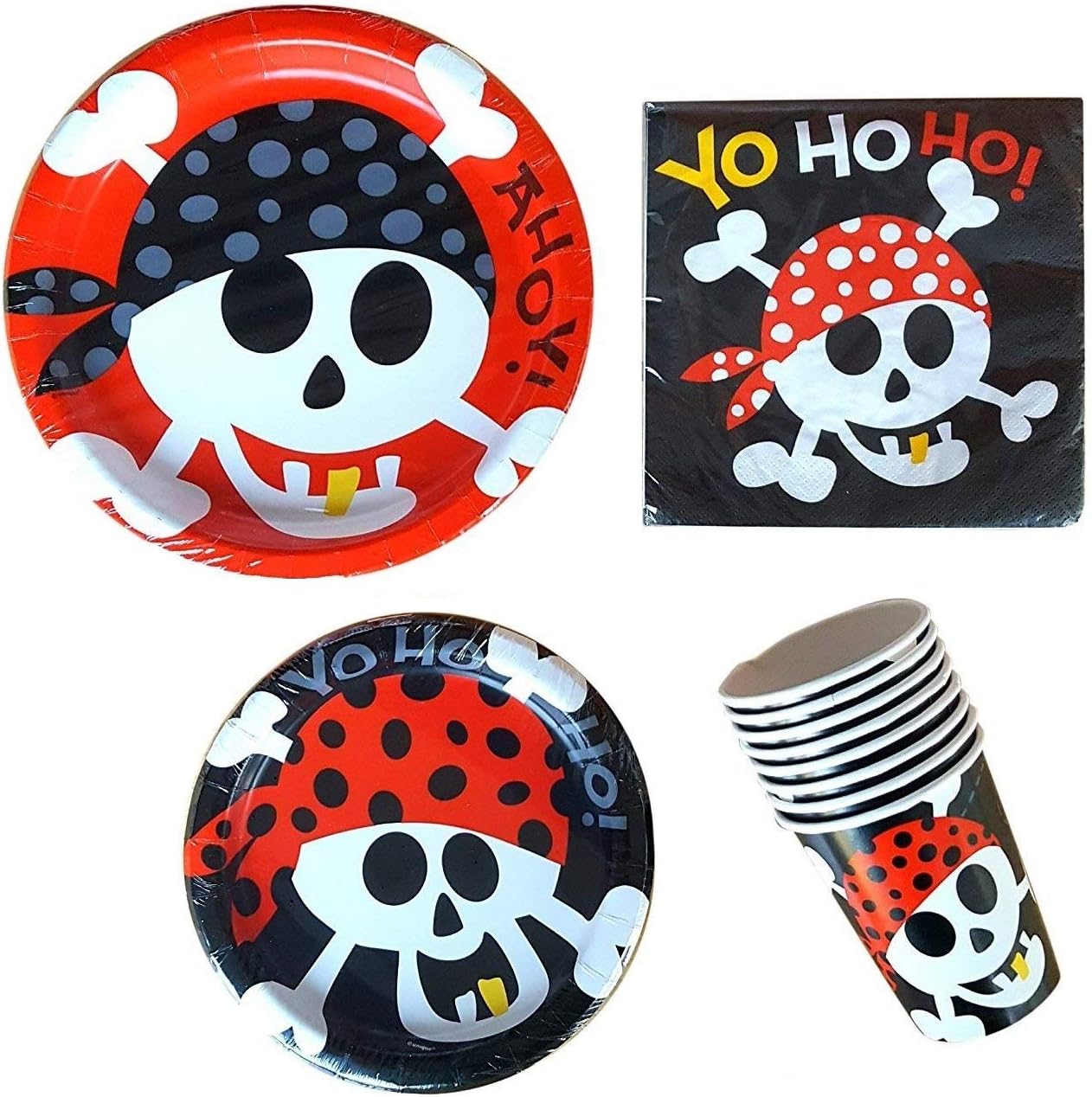 Pirate Party Supplies Pack - For 16 Guests Including Dinner Plates, Dessert Plates, Cups, and Napkins