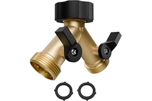 ENNSOO Garden Hose Adapter 2 Way Heavy Duty, Brass Garden Hose Adapter, Y Brass Garden Hose Connector with 2 Extra Rubber Washers, Hose Bib Splitter, Hose Spigot, Rust-Resistant Finish & Zero Leaks