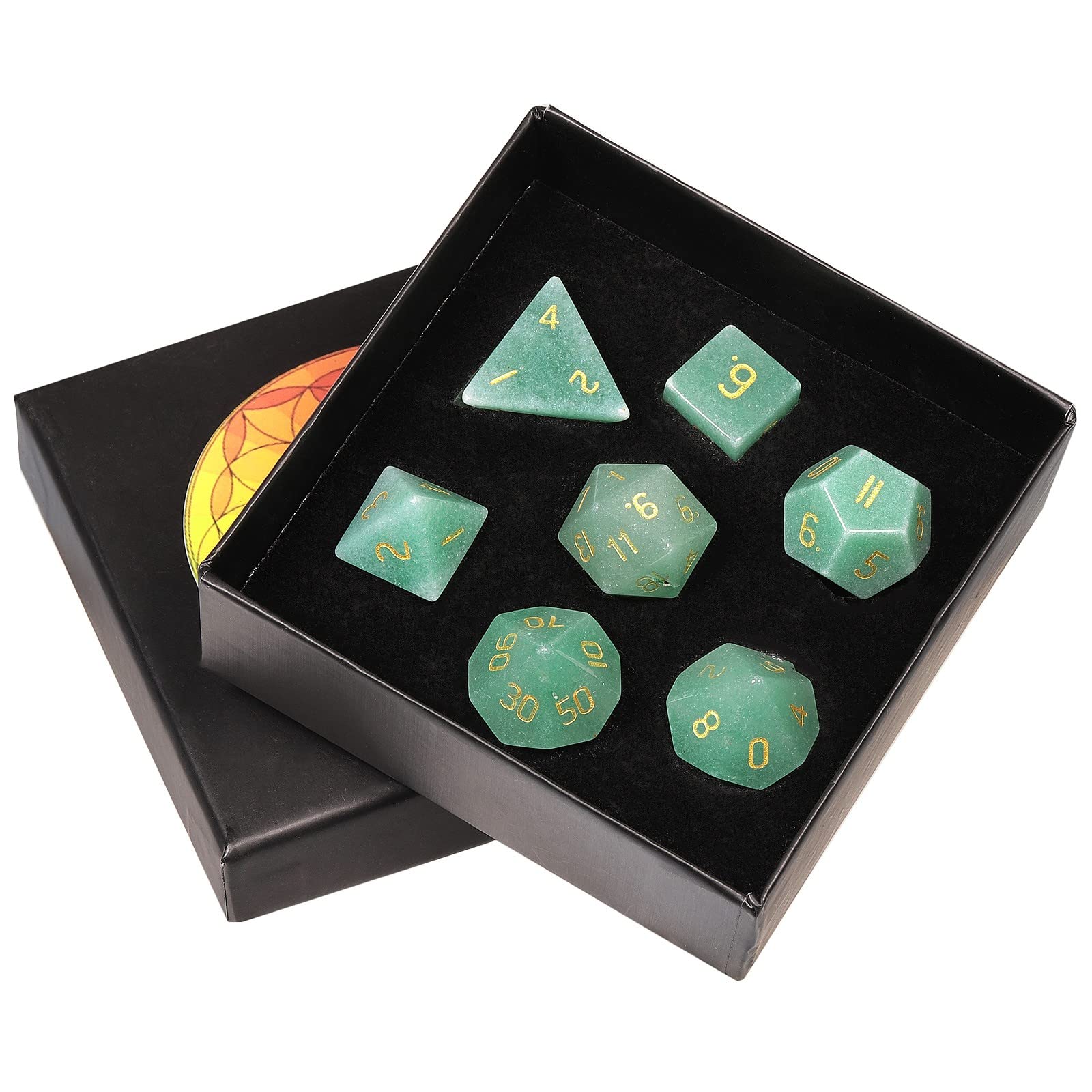 KYEYGWO Green Aventurine Crystal Stone Polyhedral Dice Set, 7 Pieces Gemstone Dice for Dungeons and Dragons RPG DND, DND Gifts for Men Women