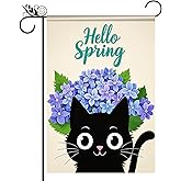 BlissYard Hello Spring Garden Flag 12x18 Inch Double Sided Black Cat Flowers Small Flags For Outside Outdoor Decor Farmhouse Holiday Spring Summer Seasonal Decorations Yard Flags