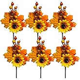 Adurself 6 Pack Fall Stems Artificial Berry Picks Fall Picks with Sunflowers Maple Leaves Branches Decorations for Harvest Autumn Thanksgiving Day Flower Arrangements Wreaths Indoor Outdoor Home Decor