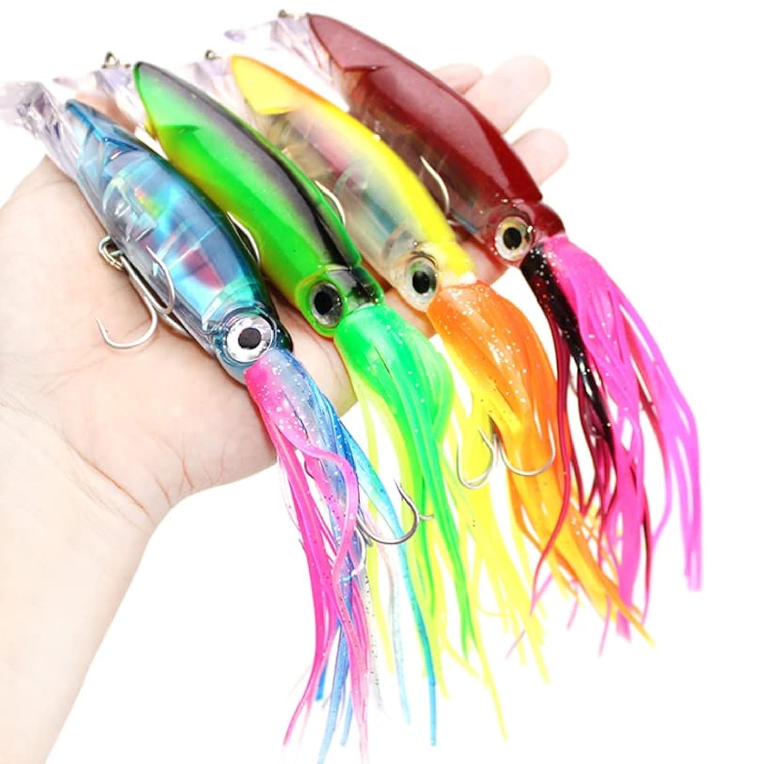 OriGlam 4pcs Simulation Squid Fishing Lures Bait Kit, Octopus Swimbait Squid Swimbait Hard Lures, Artificial Bait Squid Octopus Skirts Saltwater Fishing Lure